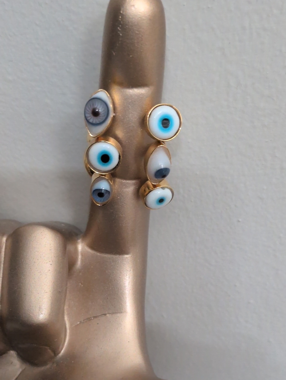 Gold-Tone Blue and White Evil Eye Ring Set